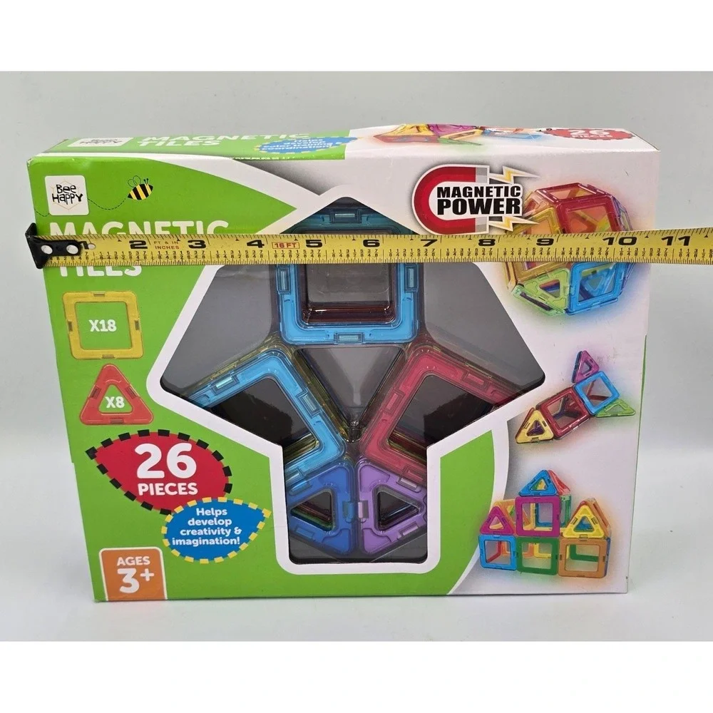 Bee Happy Magnetic Tiles 26 Piece Set Translucent Building Shapes Ages 3+‎ NEW